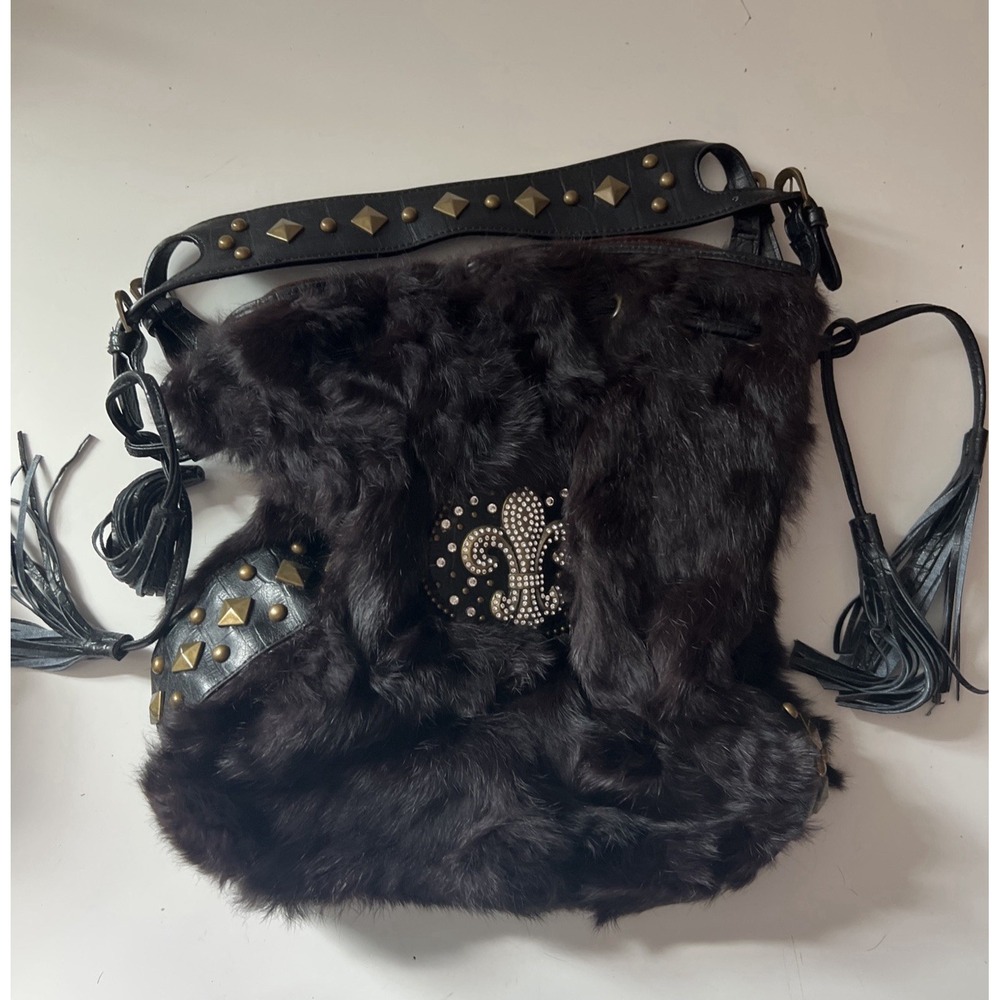 Unbranded Purse Fur Bottom Bedazzled Studded Strap Y2K Bag